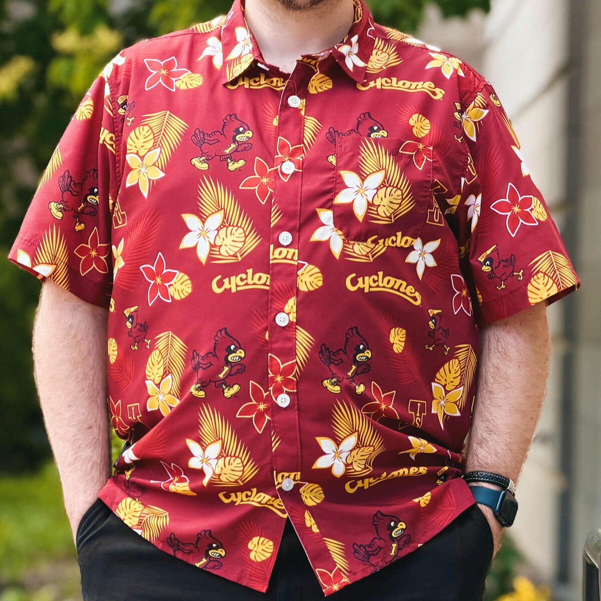 Authentic Brand Walking Cy Cardinal Hawaiian Shirt design close up